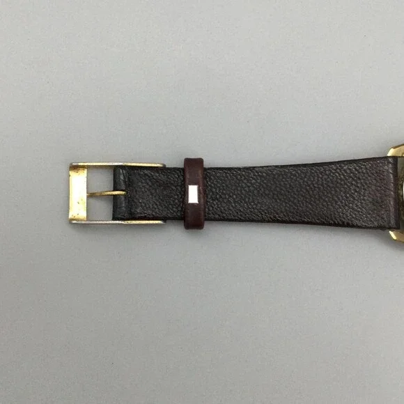 Vintage Waltham Mens Watch 34mm Self Winding Date Brown Leather Incabloc 17J